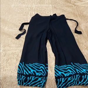 INTI beach wrap rayon pants,black-turquoise,0S NWT